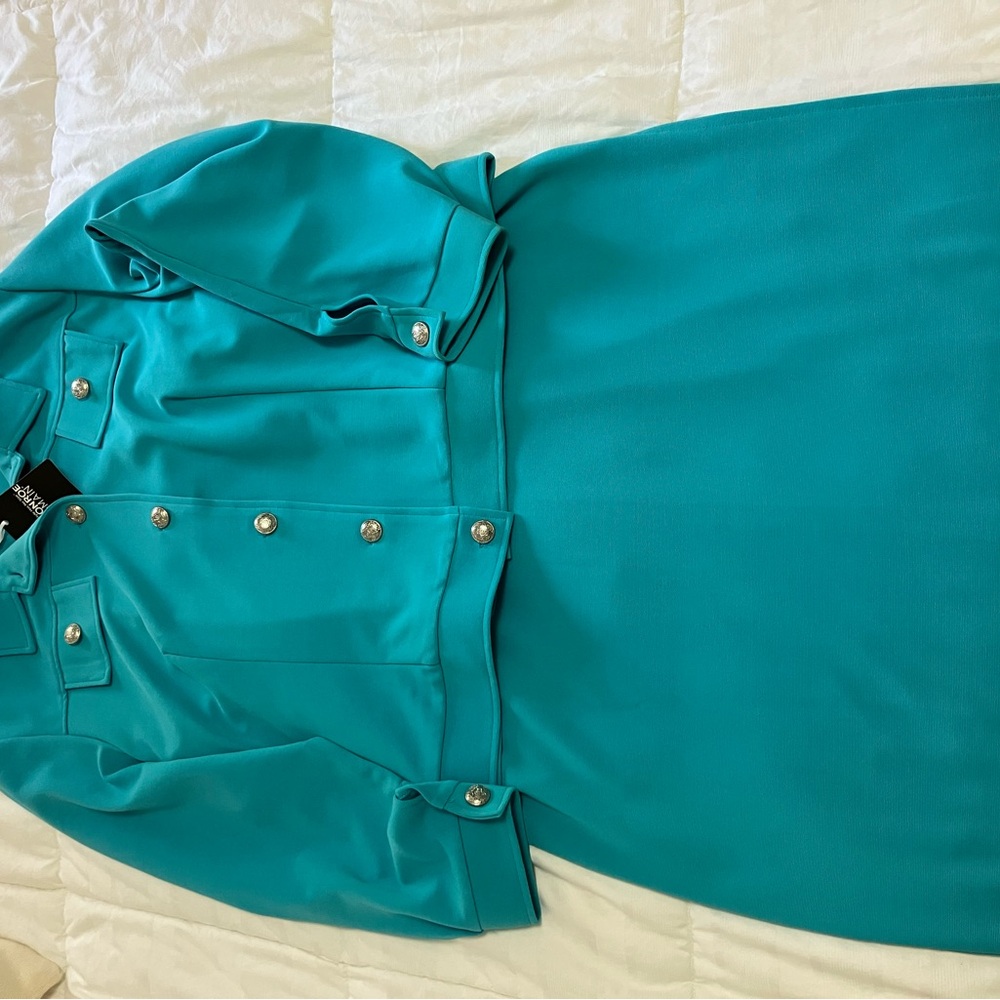 Monroe & Main Blue Sheath Dress with Collar